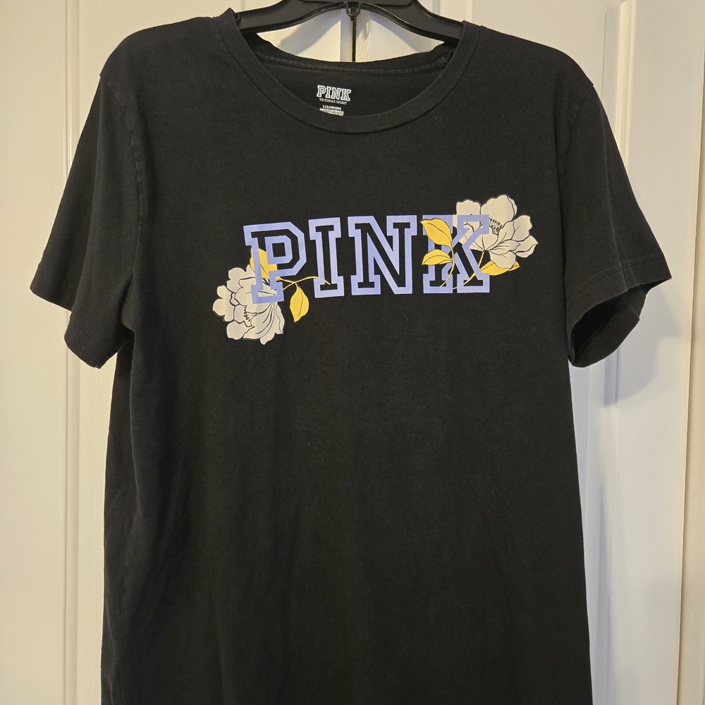 Victoria's Secret Black Tee with Blue and Yellow Accents